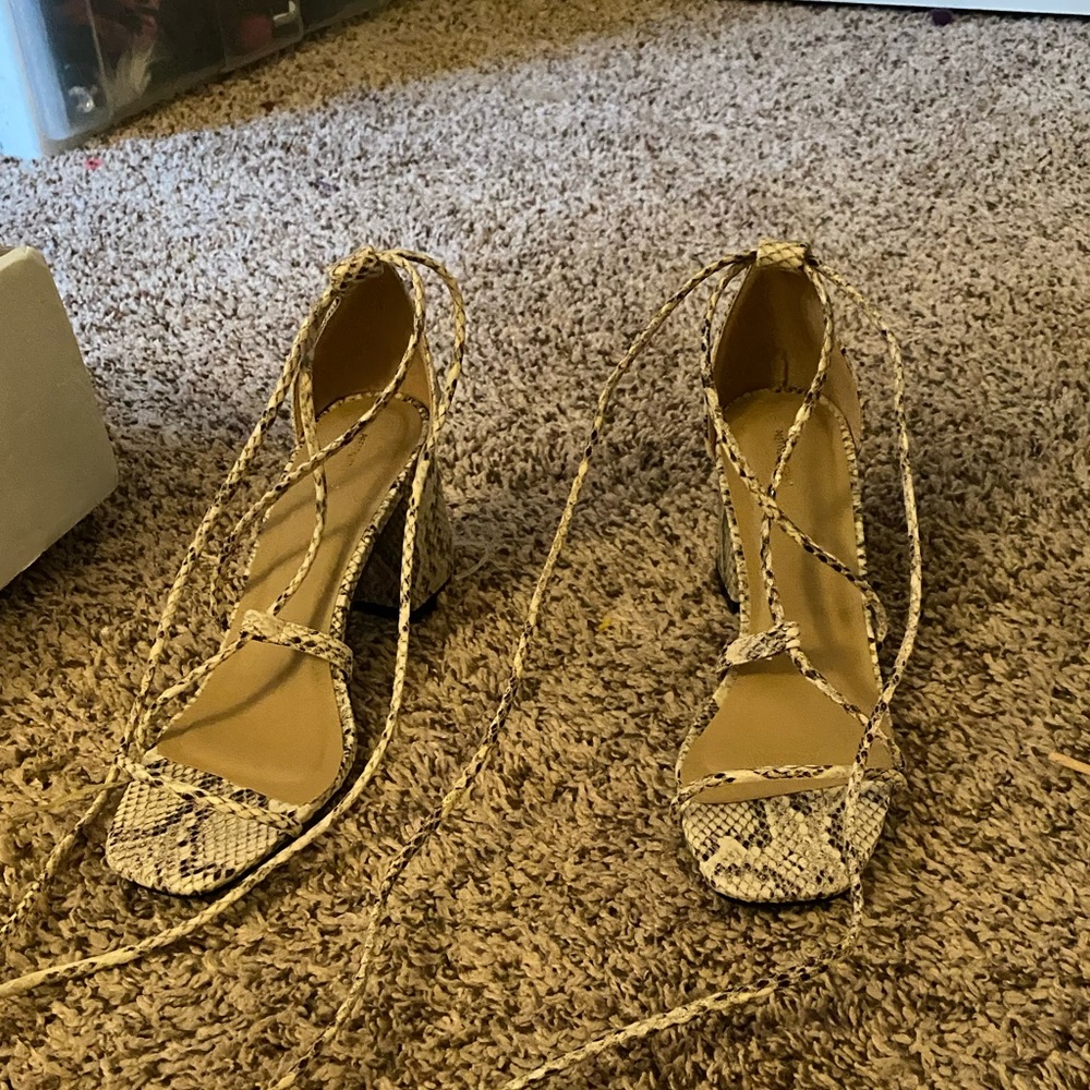 Brand new tie up snake skin heel